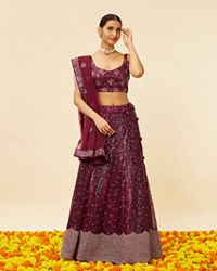 Mohey Women Windsor Wine Heavy Sequined Lehenga