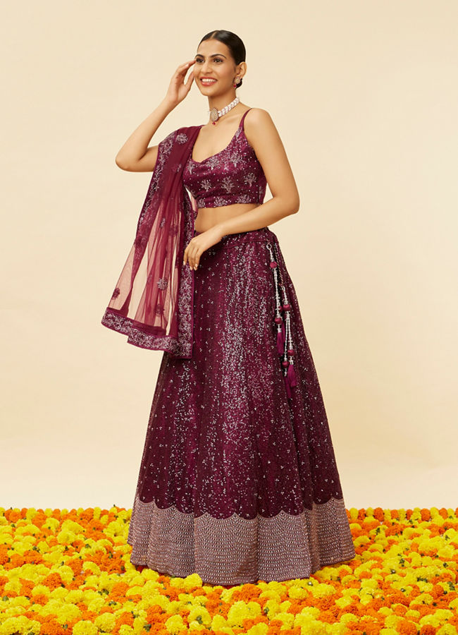 Windsor Wine Heavy Sequined Lehenga image number 2