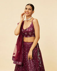 Mohey Women Windsor Wine Heavy Sequined Lehenga