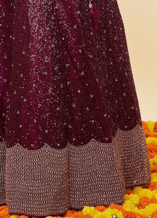 Windsor Wine Heavy Sequined Lehenga image number 3