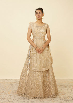 Pearled Ivory White Bel Buti Patterned Lehenga image number 0