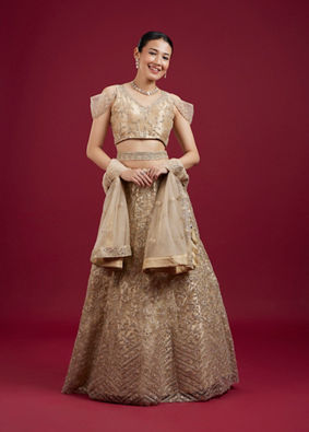 Mohey Women Pearled Ivory White Bel Buti Patterned Lehenga