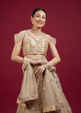 Mohey Women Pearled Ivory White Bel Buti Patterned Lehenga