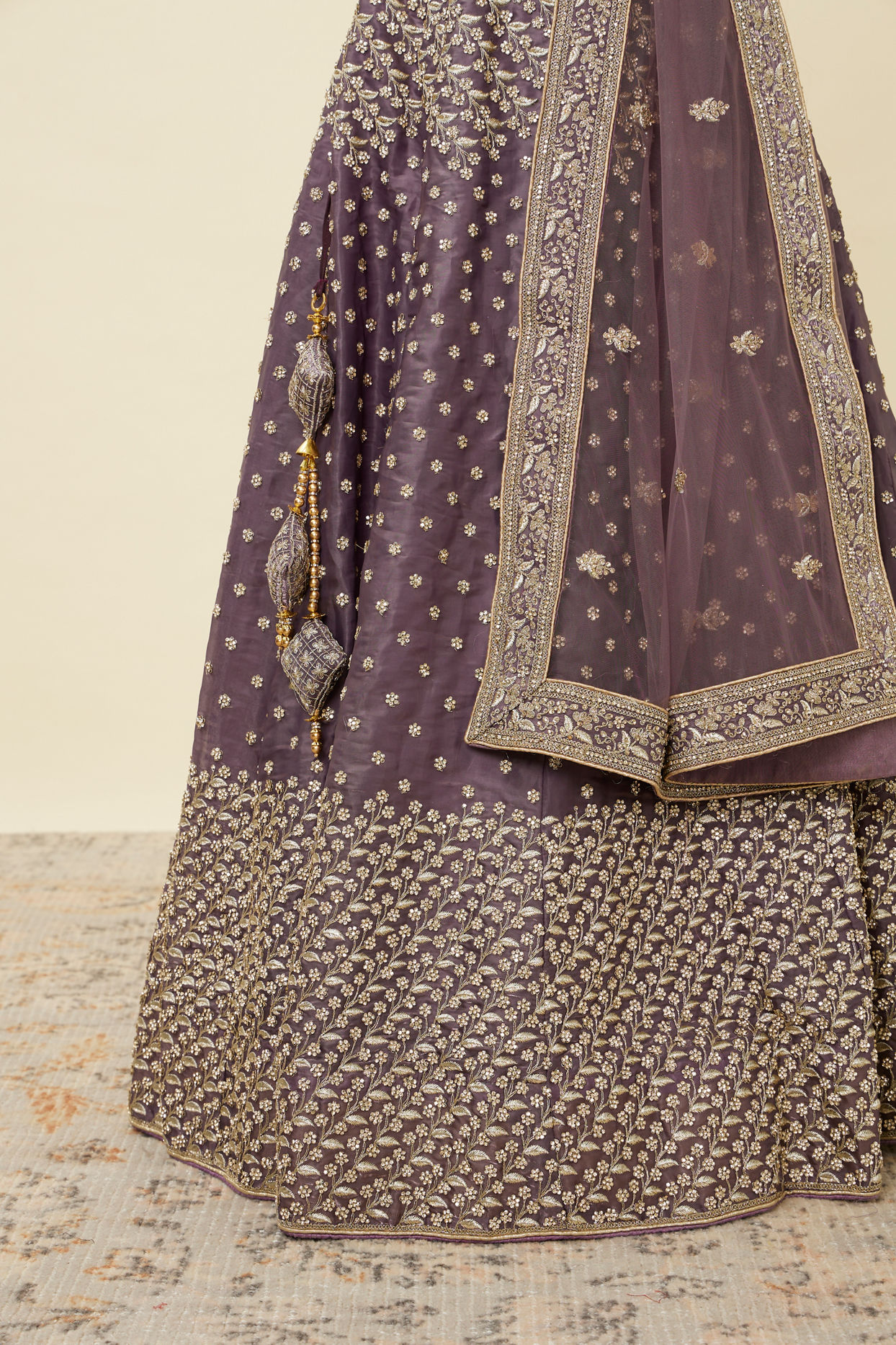 Mohey Women Light Purple Net Stone Work Lehenga