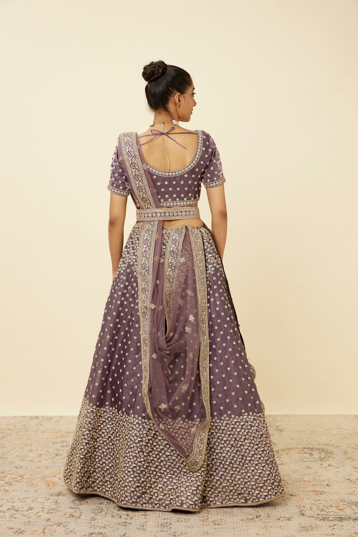 Mohey Women Light Purple Net Stone Work Lehenga