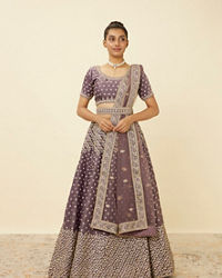 Mohey Women Light Purple Net Stone Work Lehenga
