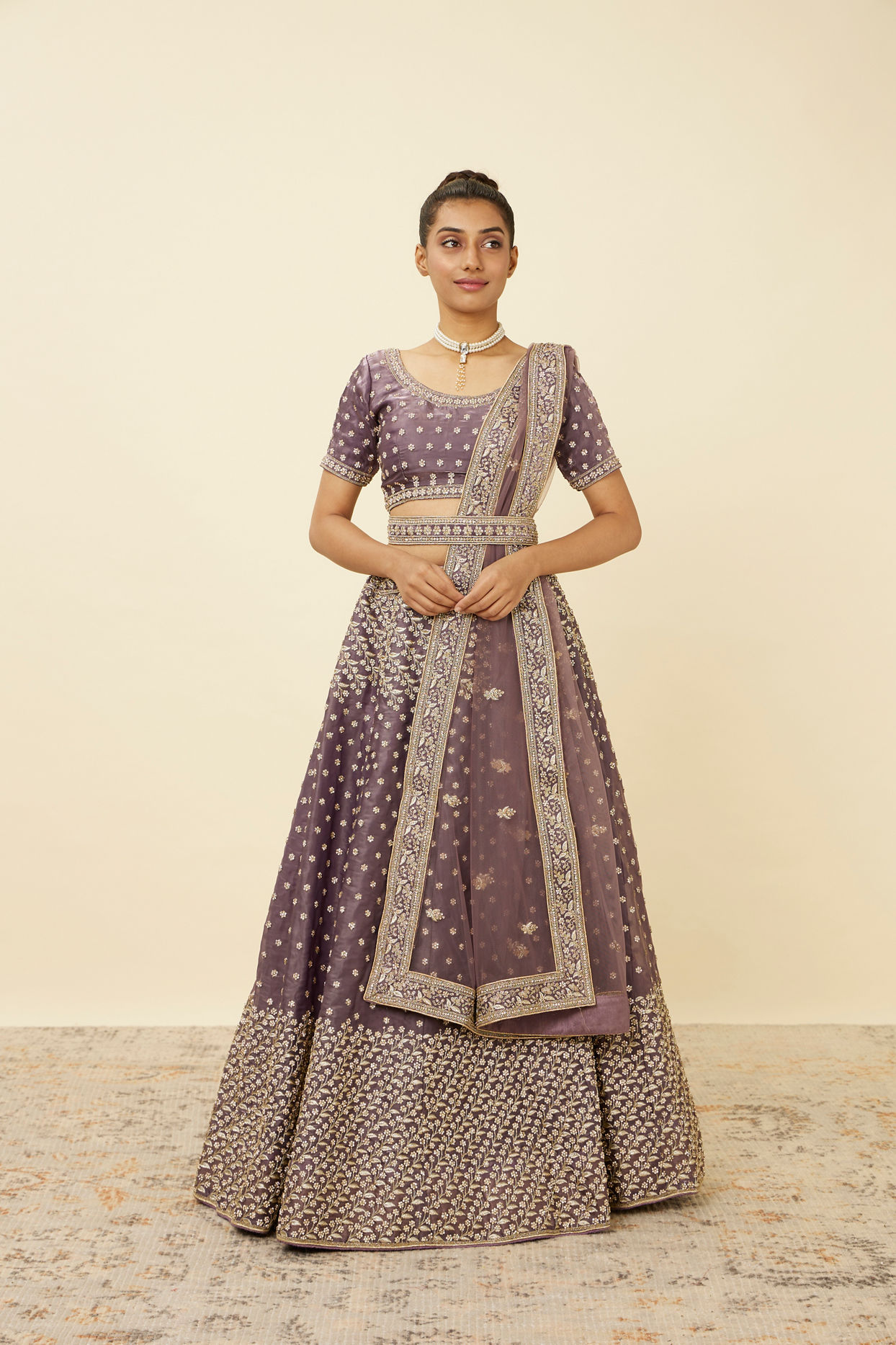 Light Purple Net Stone Work Lehenga image number 0