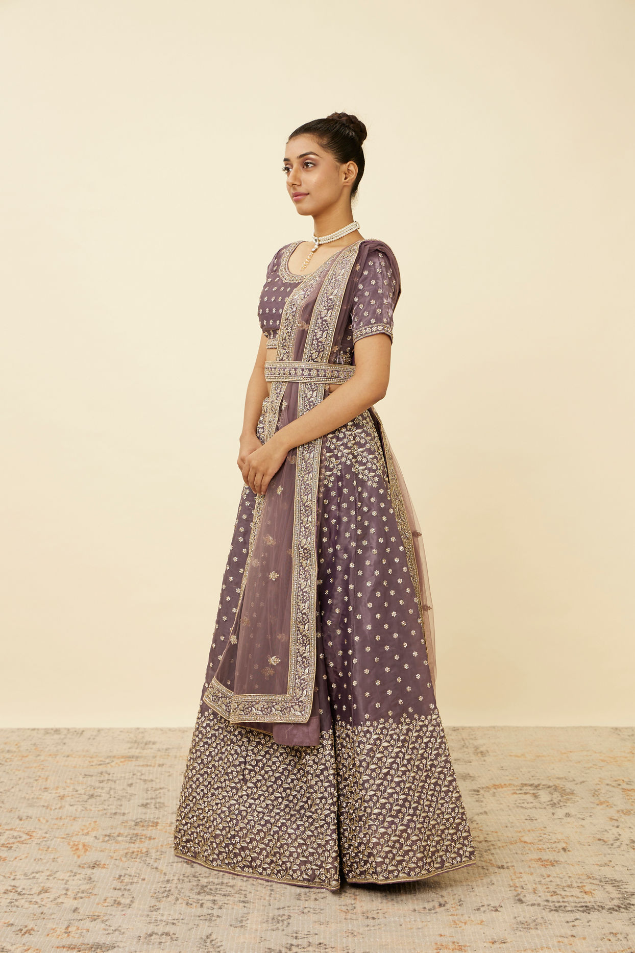 Mohey Women Light Purple Net Stone Work Lehenga