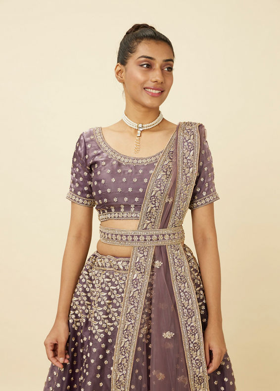 Mohey Women Light Purple Net Stone Work Lehenga