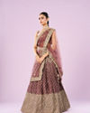 Mohey Women Dusty Pink Organza Semi Bridal Lehenga Set