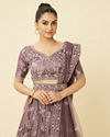 Mohey Women Mulberry Purple Floral Patterned Embellished Lehenga