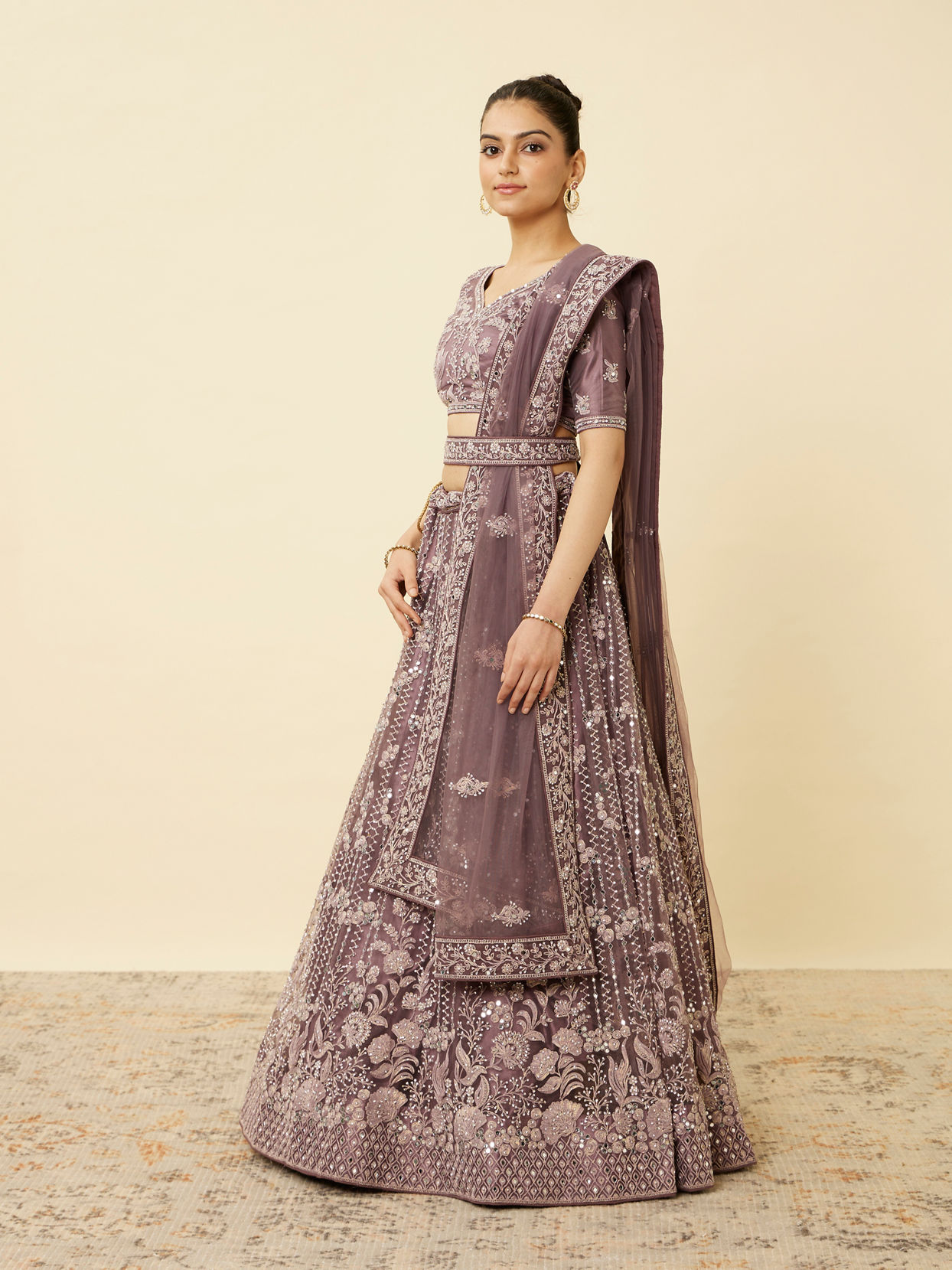 Mohey Women Mulberry Purple Floral Patterned Embellished Lehenga