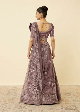 Mohey Women Mulberry Purple Floral Patterned Embellished Lehenga image number 3