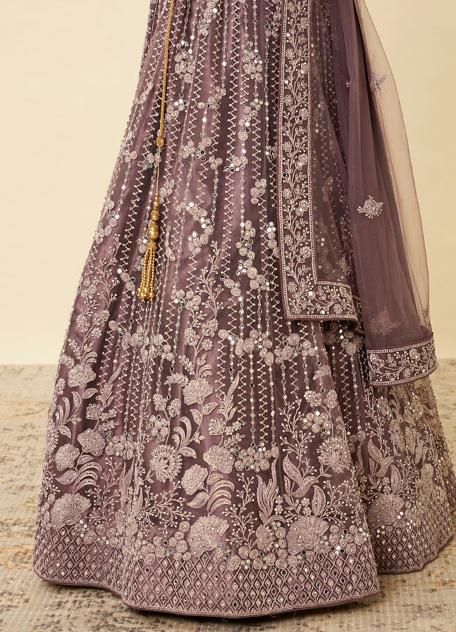 Mohey Women Mulberry Purple Floral Patterned Embellished Lehenga