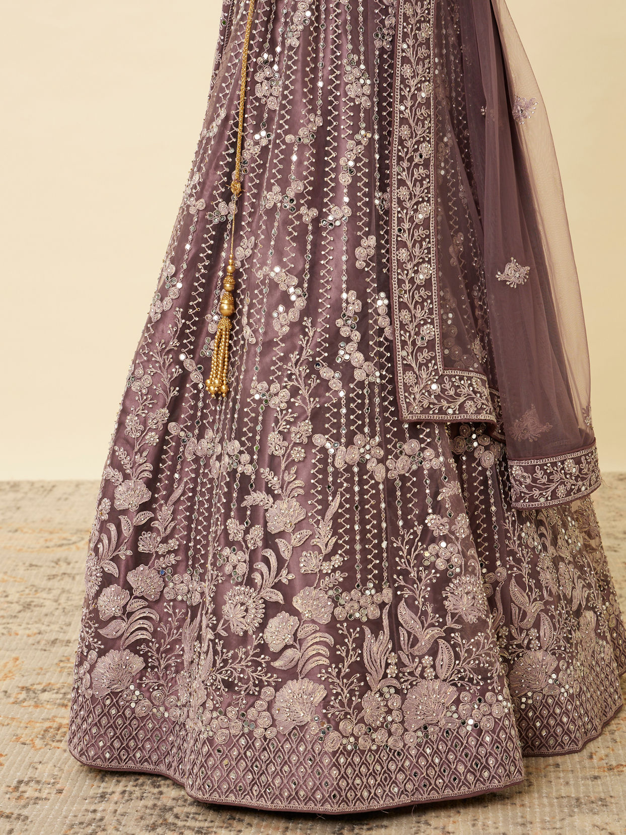 Mohey Women Mulberry Purple Floral Patterned Embellished Lehenga