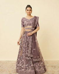 Mohey Women Mulberry Purple Floral Patterned Embellished Lehenga