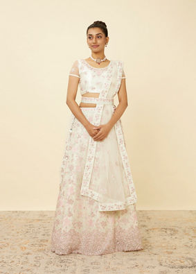 Mohey Women Dark Cream Floral Mirror Work Lehenga