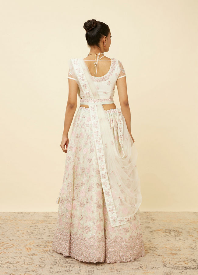 Mohey Women Dark Cream Floral Mirror Work Lehenga