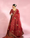Mohey Women Berry Red Embroidered Bridal Lehenga