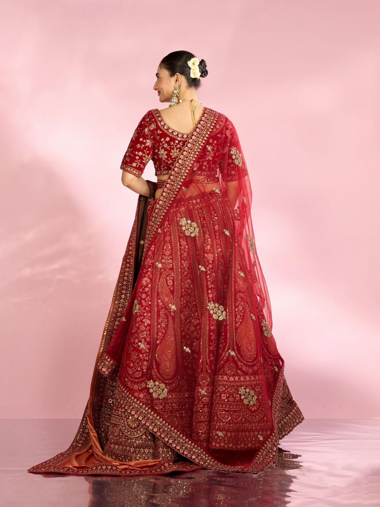 Mohey Women Berry Red Embroidered Bridal Lehenga