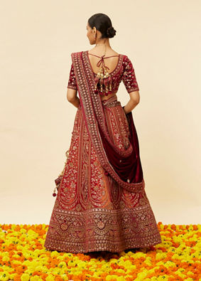 Geranium Pink Bel Buti Patterned Bridal Lehenga