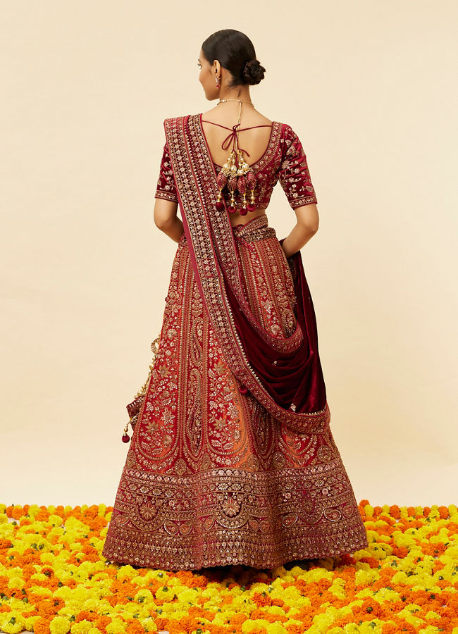 Buy Cherry red and Sunrise Orange Rhinestone Work Bridal Lehenga Online in  India @Mohey - Lehenga for Women