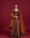Cherry red and Sunrise Orange Rhinestone Work Bridal Lehenga
