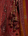 Mohey Women Cherry red and Sunrise Orange Rhinestone Work Bridal Lehenga