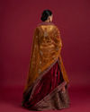 Mohey Women Cherry red and Sunrise Orange Rhinestone Work Bridal Lehenga