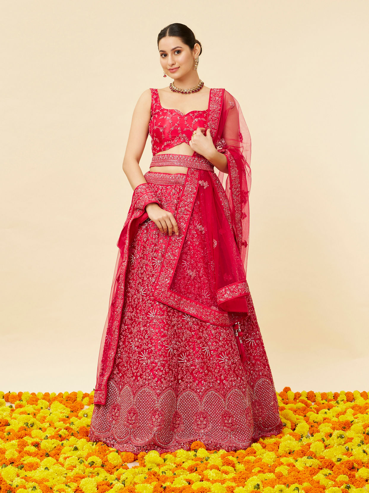 Rani Pink Bel Buti Embroidered and Sequined Lehenga image number 0