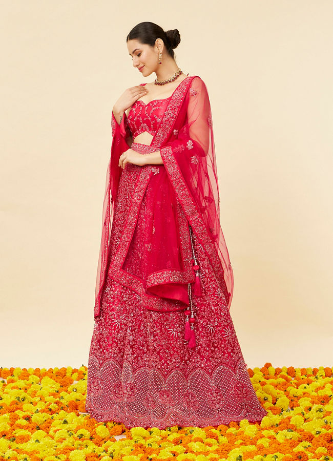 Mohey Women Rani Pink Bel Buti Embroidered and Sequined Lehenga