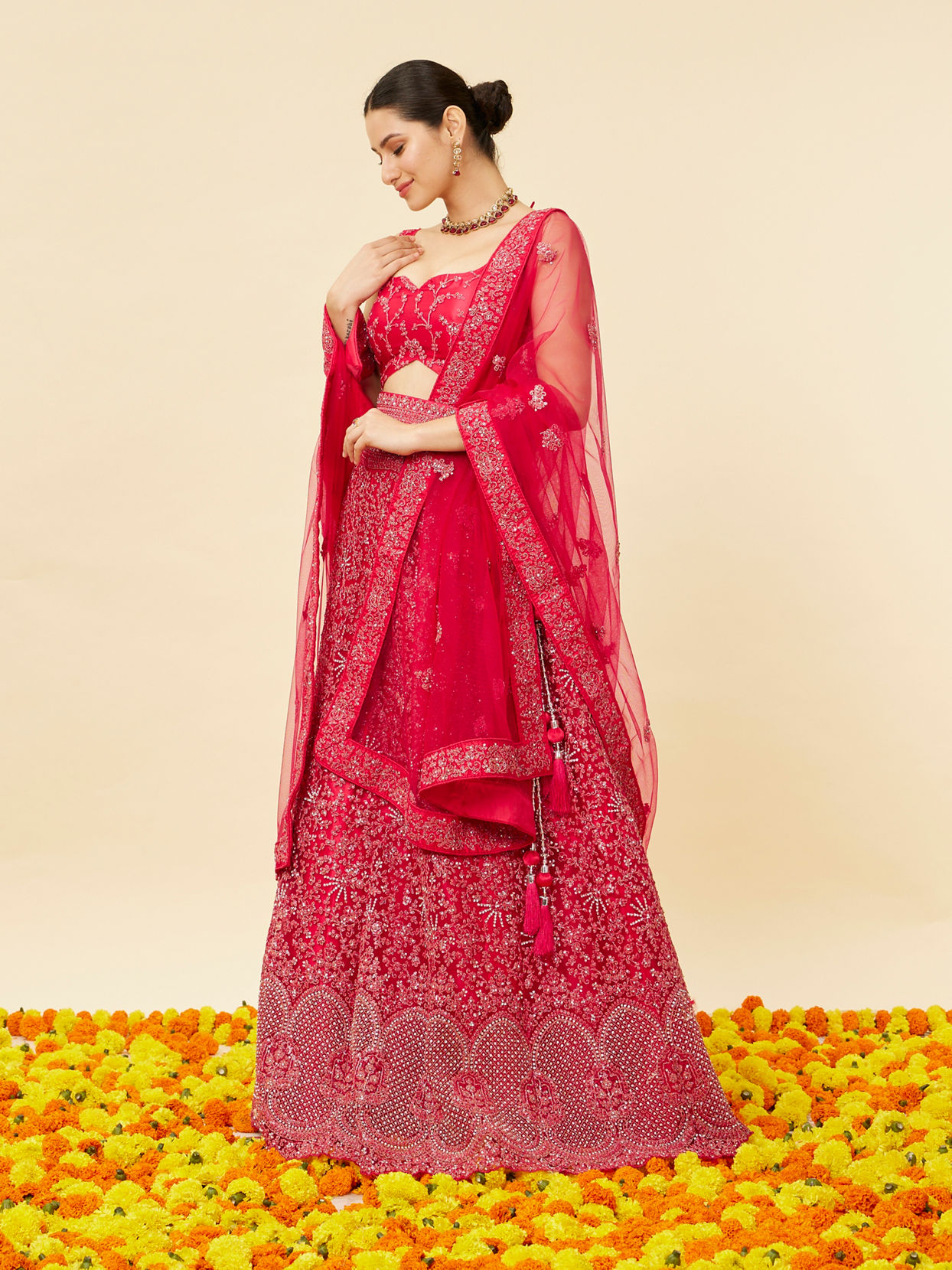 Rani Pink Bel Buti Embroidered and Sequined Lehenga image number 2
