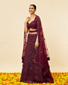 alt message - Mohey Women Wine Bel Buti Embroidered and Sequined Lehenga image number 2