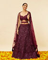 alt message - Mohey Women Wine Bel Buti Embroidered and Sequined Lehenga image number 0