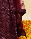 Mohey Women Wine Bel Buti Embroidered and Sequined Lehenga