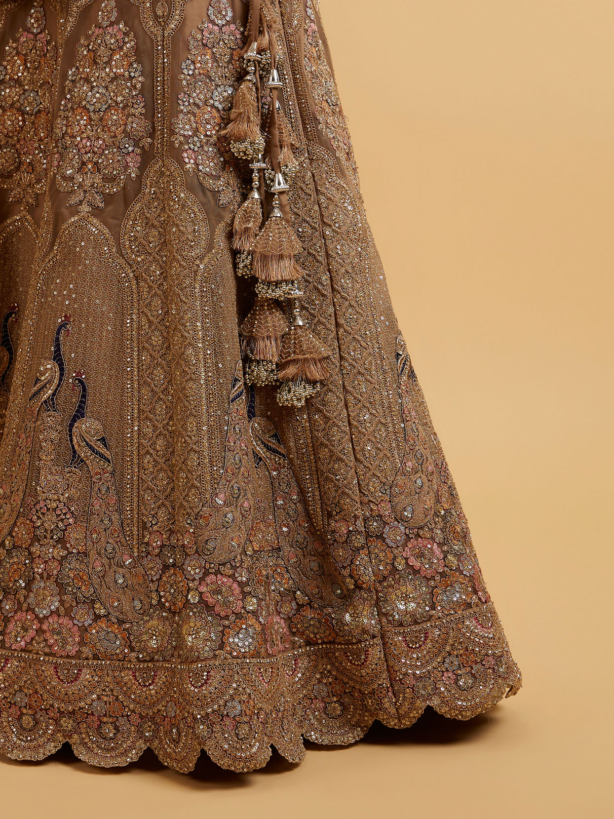 Mohey Women Golden Fawn Sitara Embroidered Bridal Lehenga