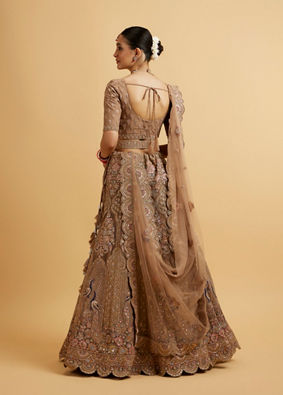 alt message - Mohey Women Golden Fawn Sitara Embroidered Bridal Lehenga image number 4