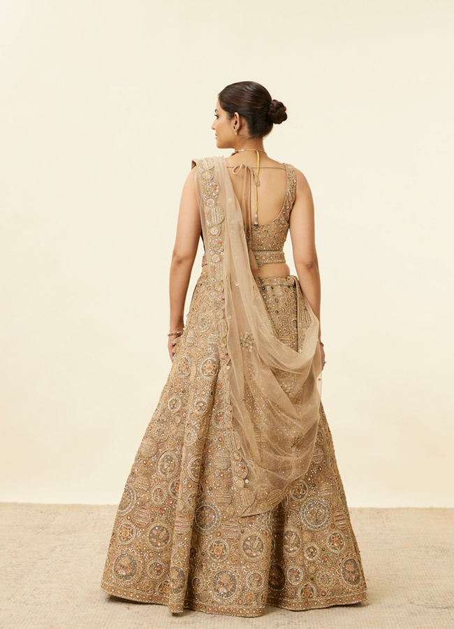 Mohey Women Biscuit Beige Moti Work Bridal Lehenga
