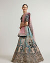 Mohey Women Teal Blue Aari Embroidered Lehenga with Imperial, Floral And Peacock Motifs