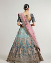 Mohey Women Teal Blue Aari Embroidered Lehenga with Imperial, Floral And Peacock Motifs