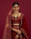 Mohey Women Intricate Embroidered Red Bridal Lehenga image number 1