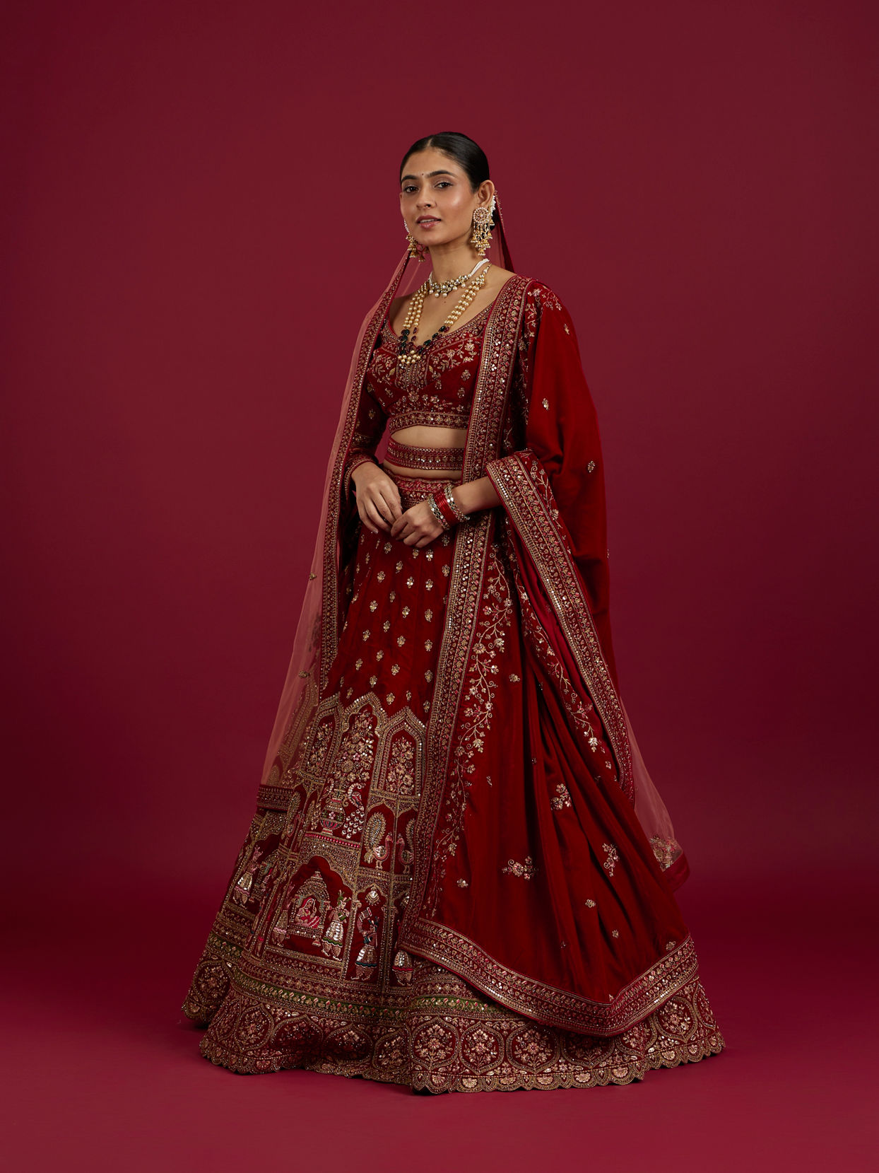 Mohey Women Intricate Embroidered Red Bridal Lehenga image number 2