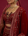 Mohey Women Intricate Embroidered Red Bridal Lehenga image number 3