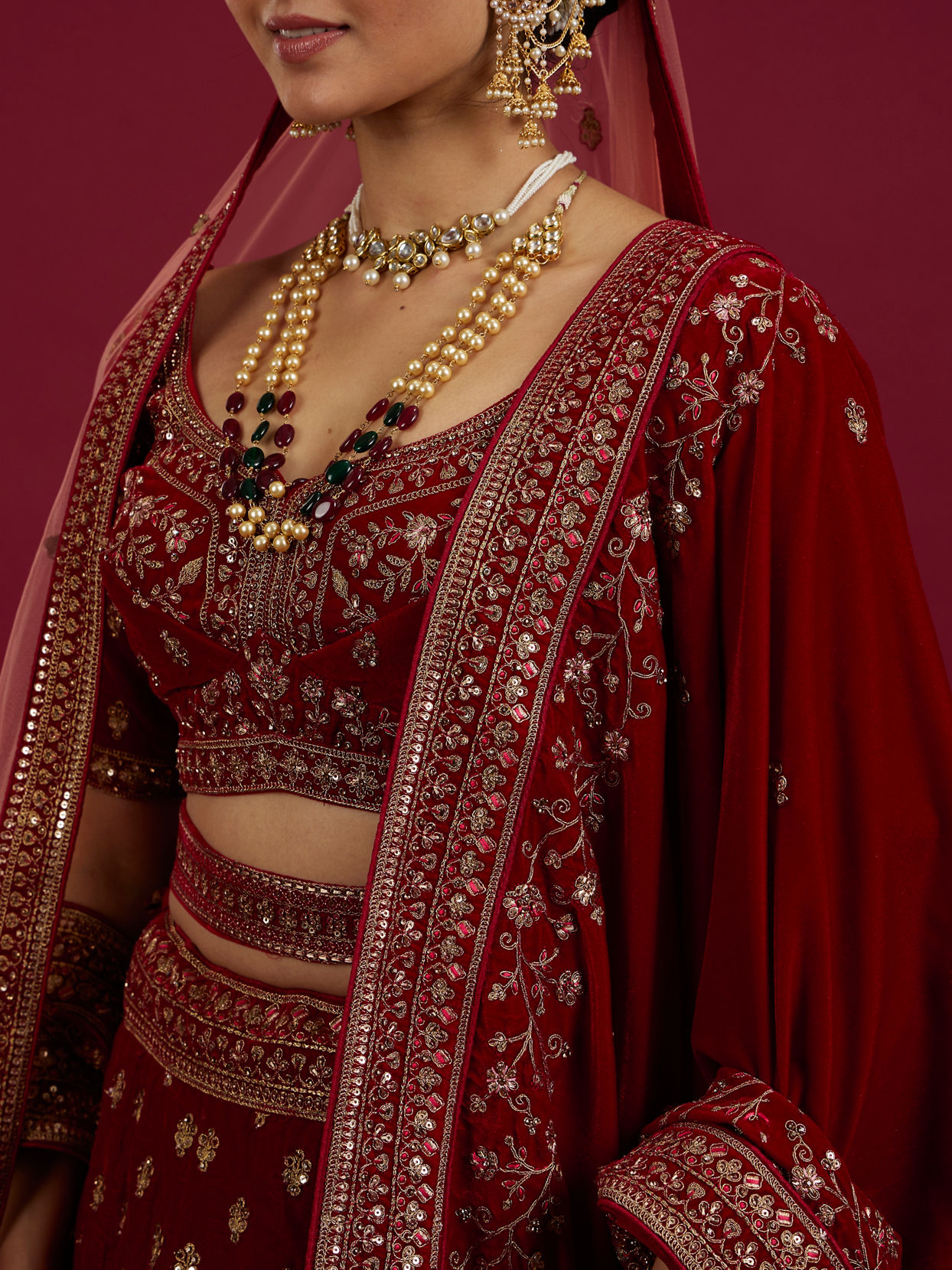 Mohey Women Intricate Embroidered Red Bridal Lehenga image number 3