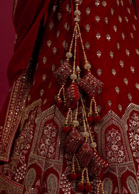 Mohey Women Intricate Embroidered Red Bridal Lehenga image number 4