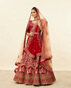 alt message - Mohey Women Intricate Embroidered Red Bridal Lehenga image number 2