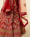 alt message - Mohey Women Intricate Embroidered Red Bridal Lehenga image number 3