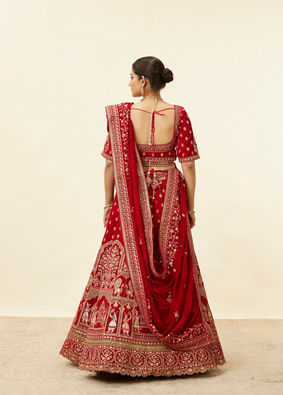 alt message - Mohey Women Wine Red Doli Baraat Embroidered Lehenga image number 4