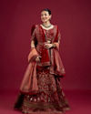 Mohey Women Intricate Embroidered Red Bridal Lehenga