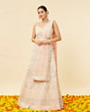 Mohey Women Cream Pink Floral Embroidered Lehanga